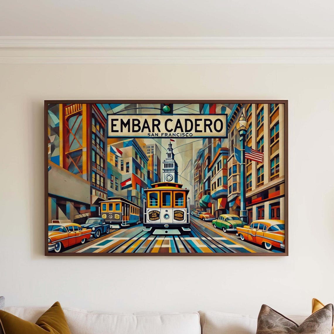 Embarcadero San Francisco Cable Car Cubism Travel Poster Street