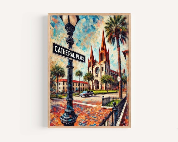 St Augustine Florida Cathedral Place Palms Street Sign Travel Poster
