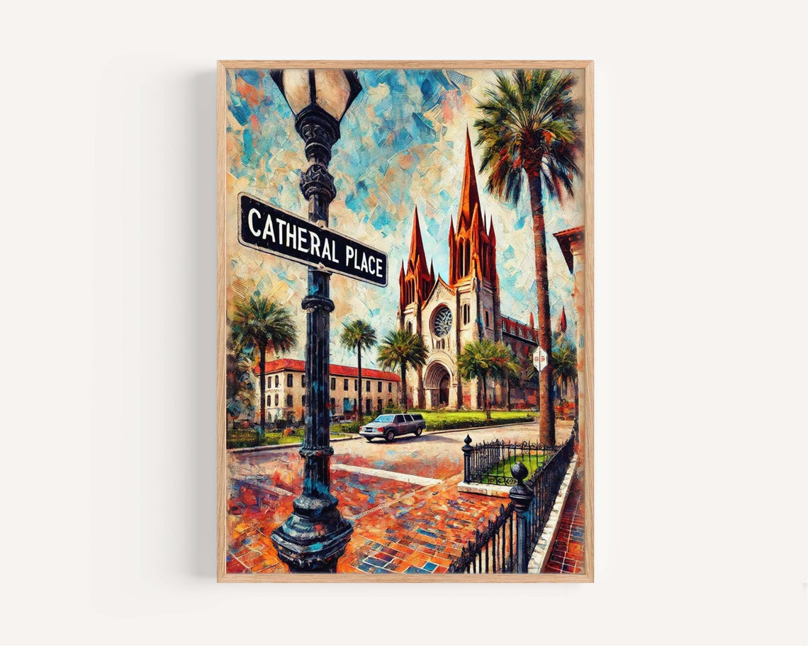St Augustine Florida Cathedral Place Palms Street Sign Travel Poster