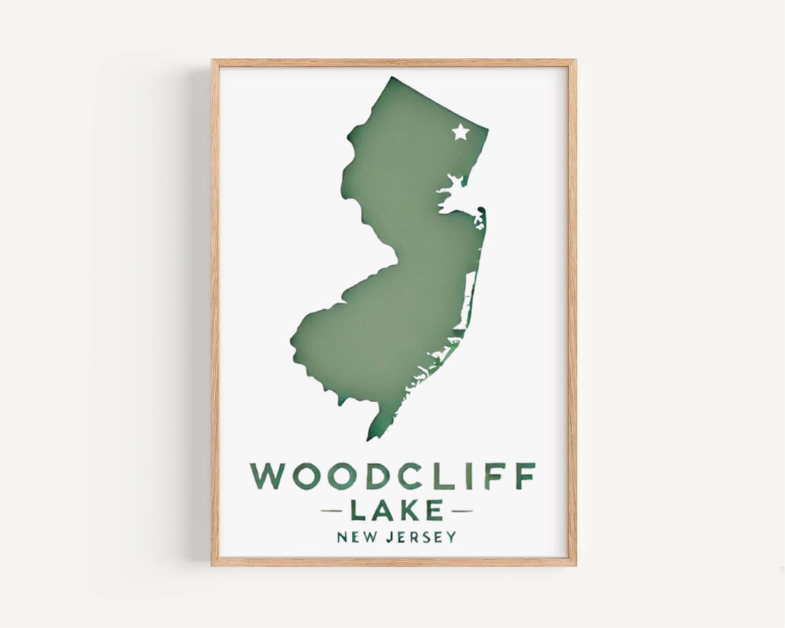 Woodcliff Lake New Jersey State Map Minimalist Modern Decor Wall Art