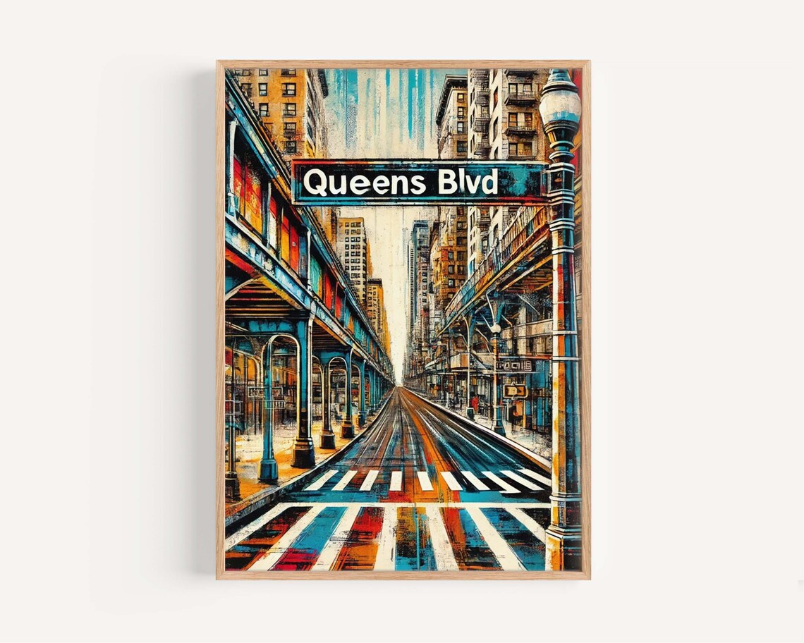 Queens Boulevard New York Travel Poster, Art Print