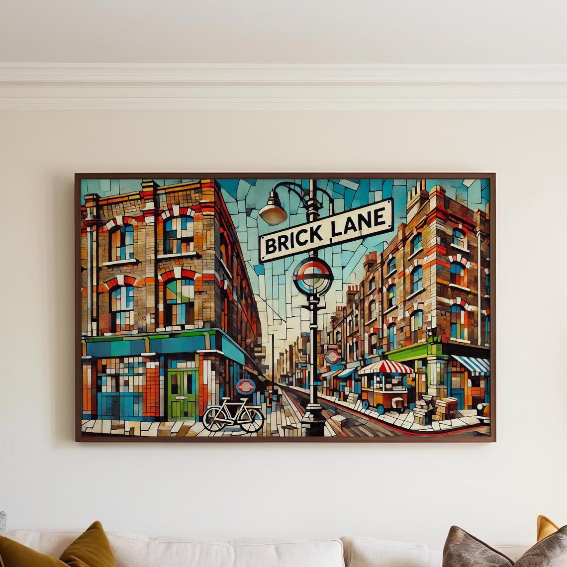 Colorful Brick Lane London Mosaic Street Scene Travel Poster