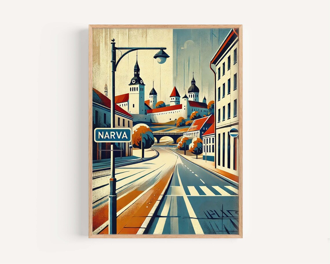 Narva Estonia Hermann Castle Sunlit Retro Street Travel Poster