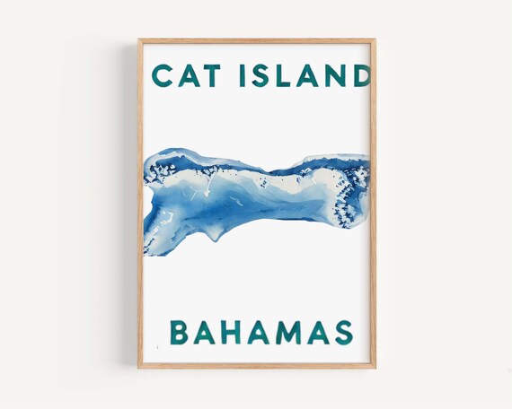 Cat Island Bahamas Watercolor Map Poster Tropical Beach Travel Decor