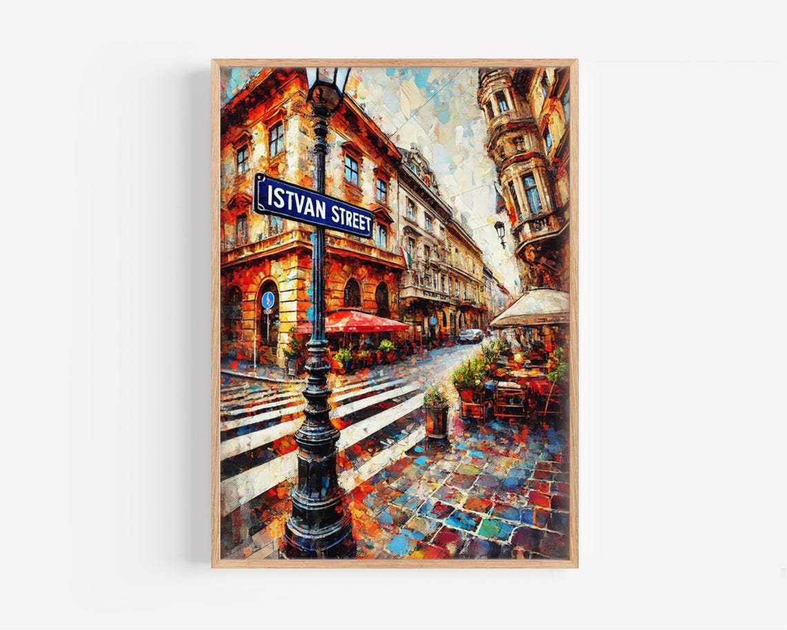 Istvan Street Budapest Colorful Painterly Cafe Quarter Art Print