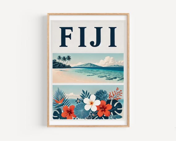 Fiji Wall Art Beach Print Tropical Travel Decor Housewarming College Gift Coastal Home Artwork Island Sunset