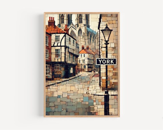 York England Old Town Mosaic Style Street Painting Art Poster