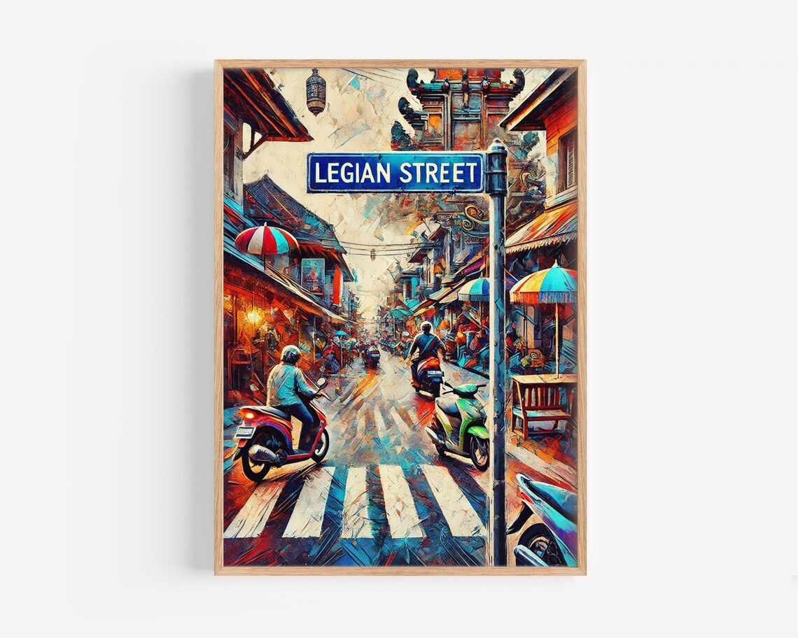 Legian Street Bali Indonesia Scooter Street Scene Art Poster