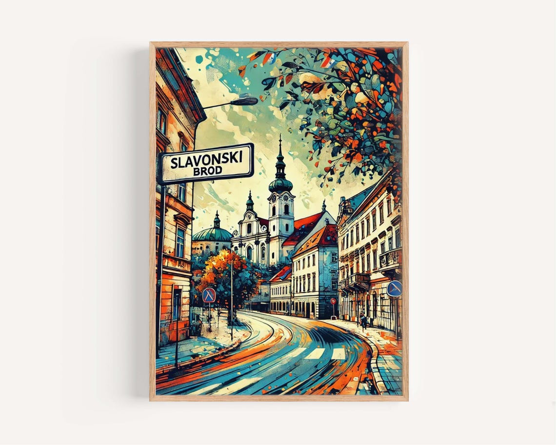 Slavonski Brod Croatia Old Town Street Watercolor Art Poster