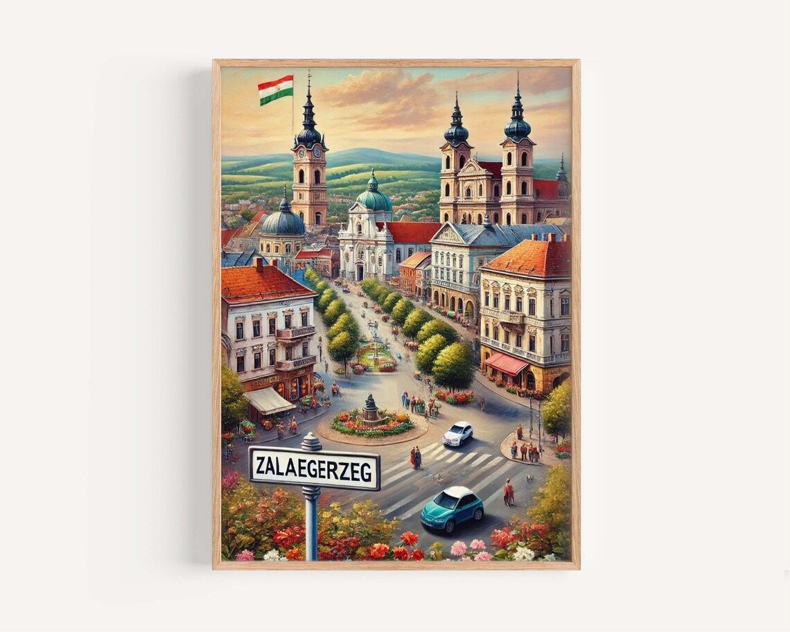 Zalaegerszeg Hungary Town Square Church Towers Travel Poster