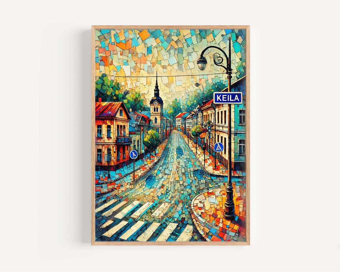 Keila Estonia Mosaic Old Town Street Retro Travel Art Poster
