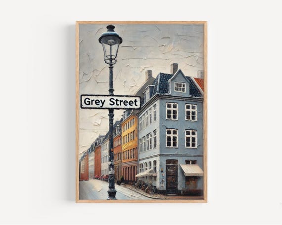 Newcastle Grey Street Wall Art Print Travel Poster Gift Uk Housewarming Decor Monochrome Cityscape Illustration