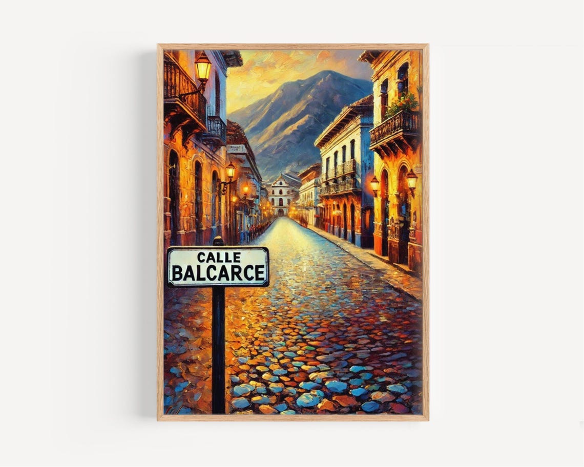 Salta Calle Balcarce Cobblestone Street Dusk Art Poster Gift