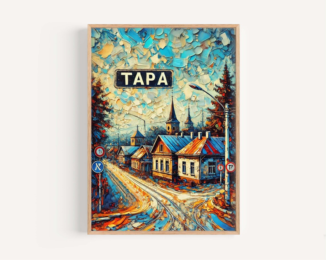 Tapa Estonia Railway Town Impasto Style Retro Travel Art Poster