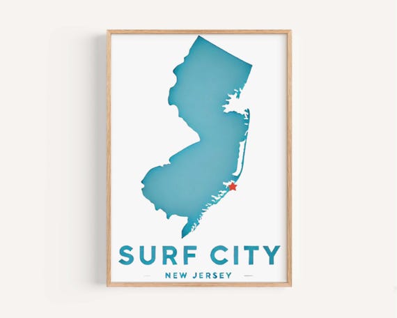 Surf City Print New Jersey Wall Art Beach Decor Travel Gift Coastal Home Nj Surfing Poster