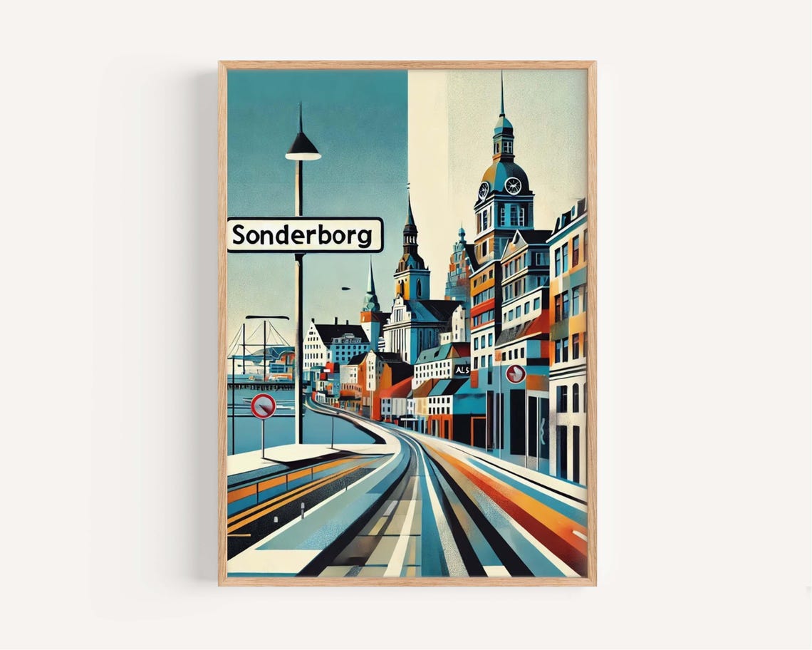 Sonderborg Denmark Colorful Harbor Old Town Street Scene Poster
