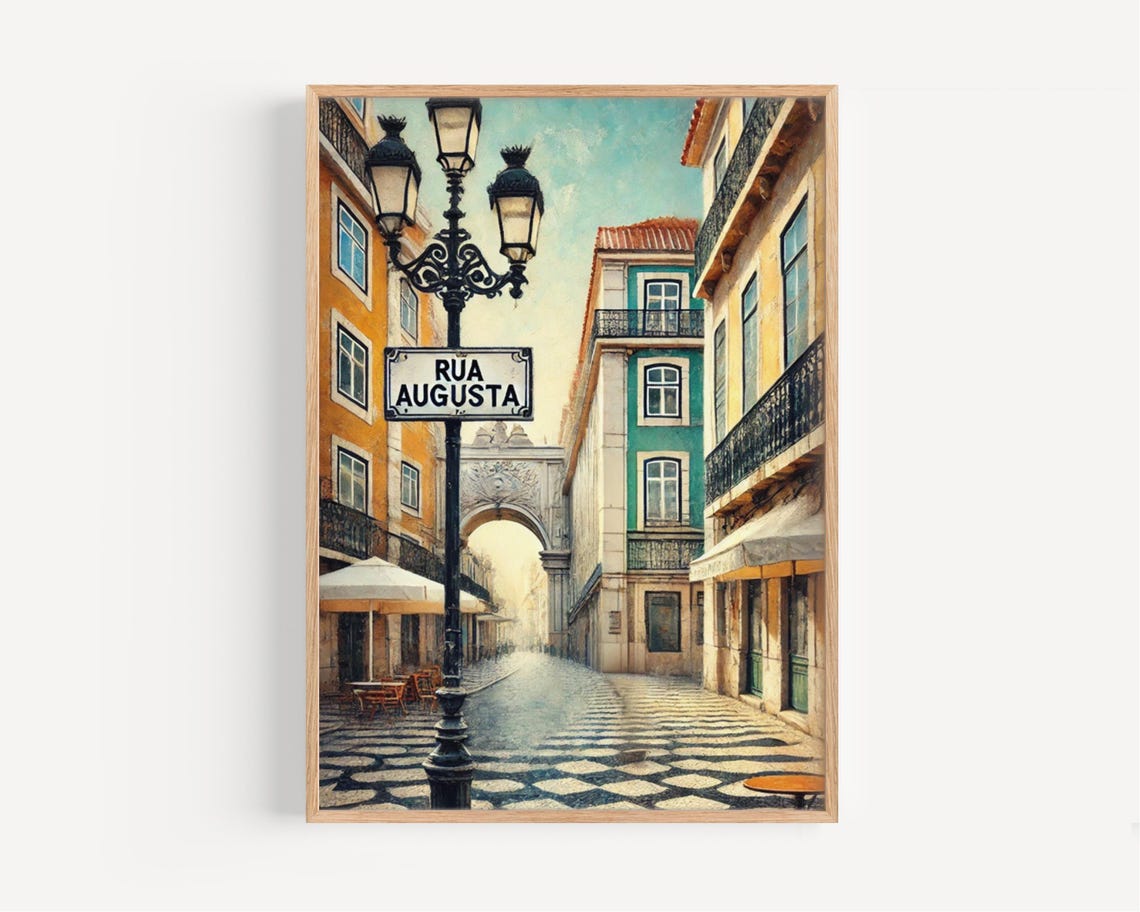 Rua Augusta Lisbon Portugal Old Town Vintage Street Scene Poster