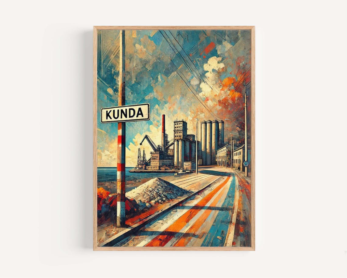 Kunda Estonia Industrial Port Retro Travel Illustration Poster