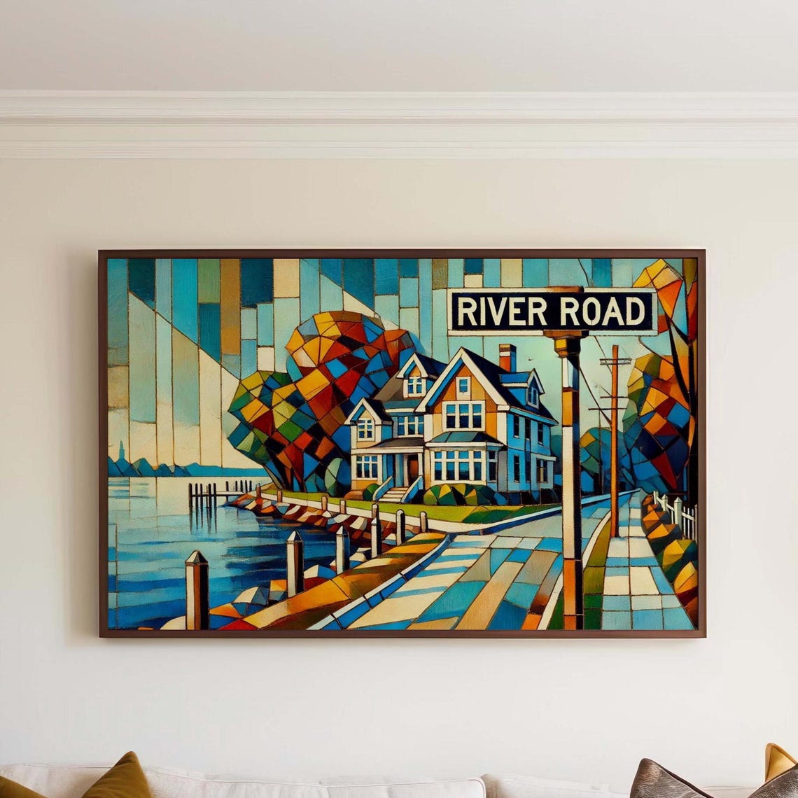 River Road Rumson New Jersey Geometric Riverside House Art Poster