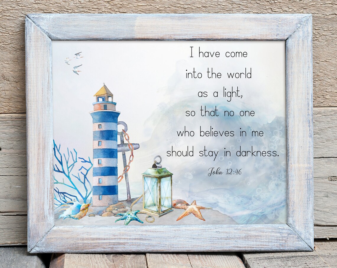 John 12:46 Lighthouse Scripture Art Print, Nautical Coastal - Image 2
