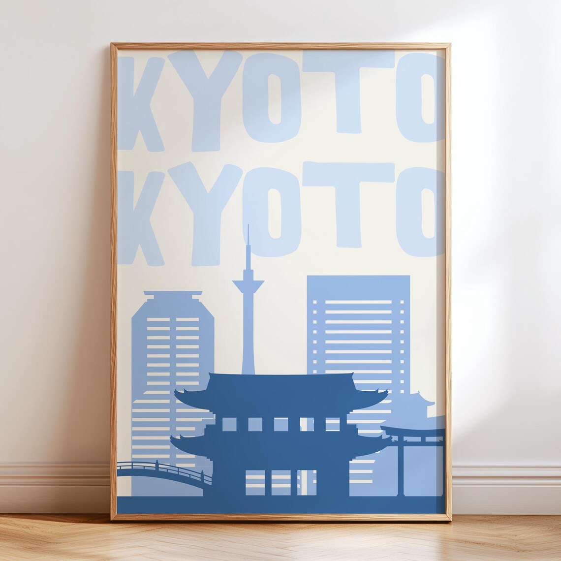 Kyoto Japan Blue Skyline Pagoda Temple Silhouette Art Poster