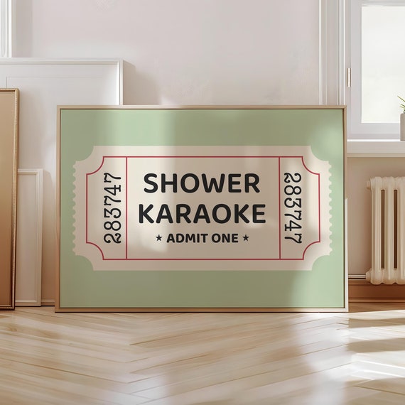 Shower Karaoke Ticket Poster Bathroom Wall Art Singing Funny Print Preppy Decor Vintage Trendy Optional Frame