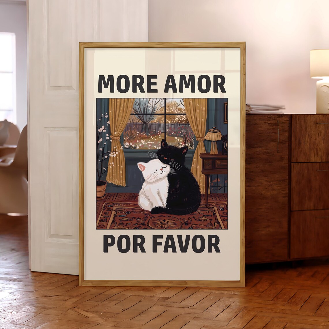 Cat Love Poster, Minimalist Retro Funny Cat Print