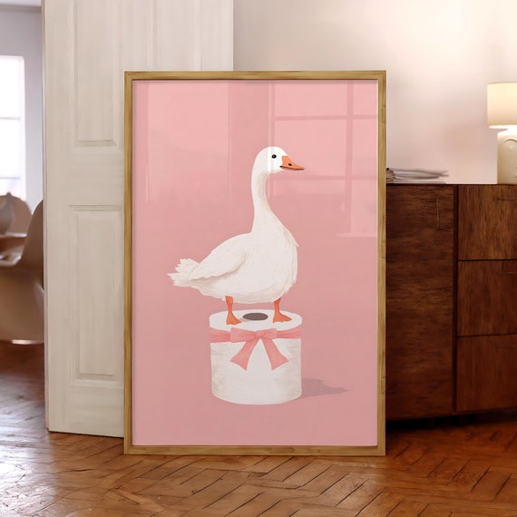 Silly Goose Bathroom Poster With Toilet Paper Wall Art Pink Preppy Print Cute Whimsical Animal File