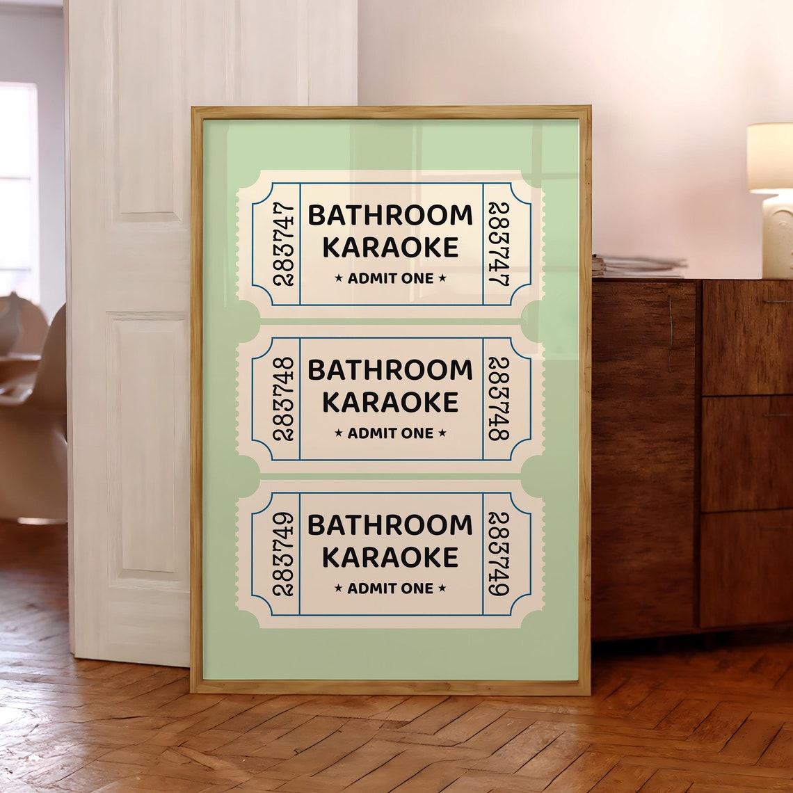 Bathroom Karaoke Admit One Green Ticket Stub Funny Bathroom Art Poster