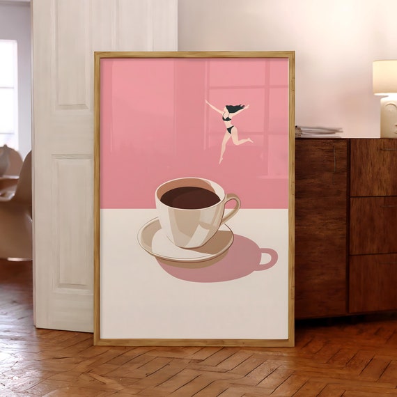 Coffee Diver Print Good Morning Poster Pink Wall Art Lover Prints Trendy Kitchen File