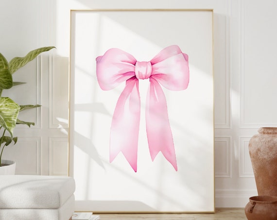 Pink Bow Print Preppy Aesthetic Wall Art Teen Room Decor Preppy Poster College Apartment Decor Nursery Girly Wall Art Pastel Poster