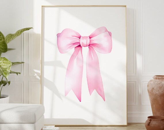 Pink Watercolor Bow Coquette Teen Room Aesthetic Poster Art Decor