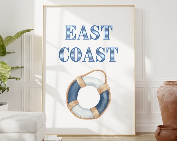 East Coast Blue Coastal Poster Nautical Life Ring Beach House Decor