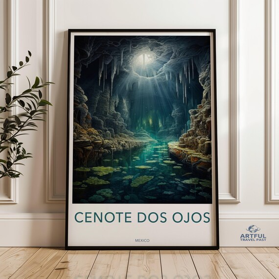 Cenote Dos Ojos Mexico Underground Cave Sunlight Rays Travel Poster