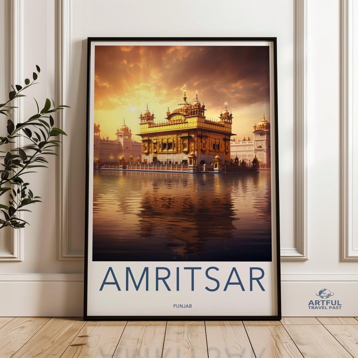 Amritsar Golden Temple Sunset Reflection Punjab Sikh Shrine Poster