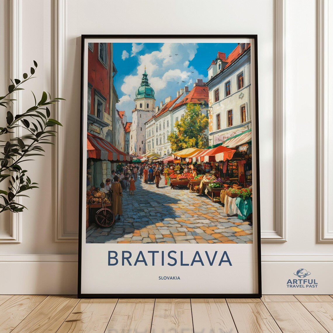 Bratislava Slovakia Wall Art Market Scene Painting Cityscape Print Travel Poster European City View Architecture Souvenir Gift