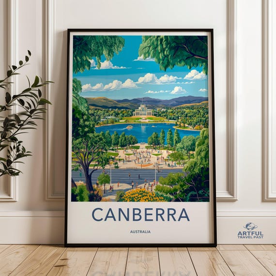 Canberra Australia Wall Art Australian Parliament House Print Lake Burley Griffin Poster Travel Photography Cityscape Decor