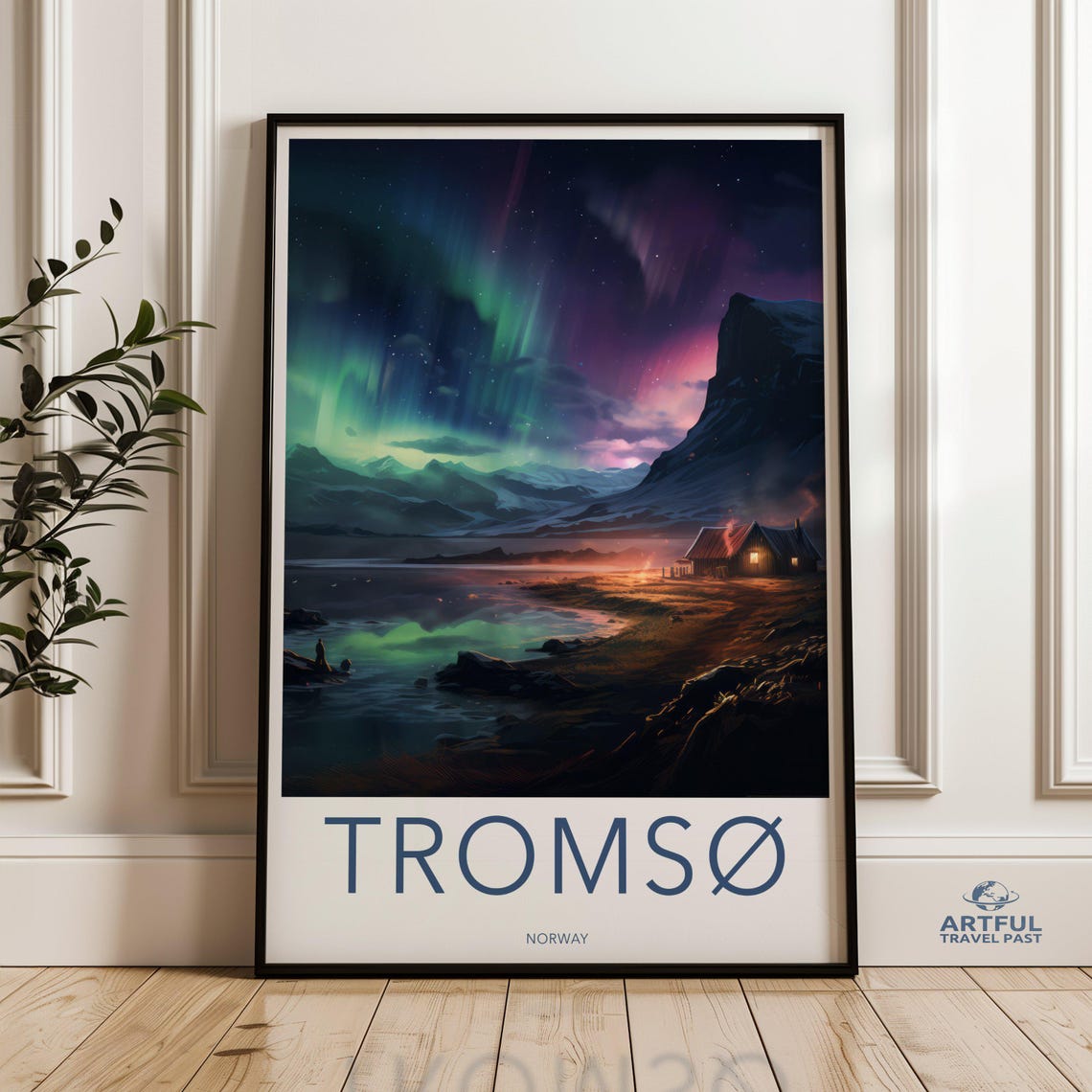 Tromso Norway Northern Lights Wall Art Scandinavian Landscape Print Winter Night Sky Home Decor Arctic Nature Poster