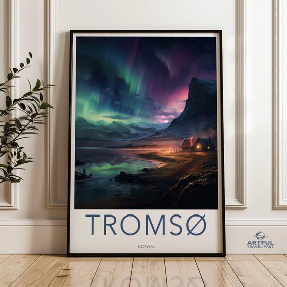 Tromso Norway Northern Lights Wall Art Scandinavian Landscape Print Winter Night Sky Home Decor Arctic Nature Poster