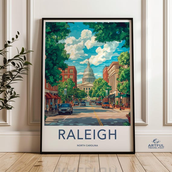 Raleigh North Carolina Wall Art Cityscape Painting Downtown City View Nc Travel Poster State Capitol Building Souvenir Decor