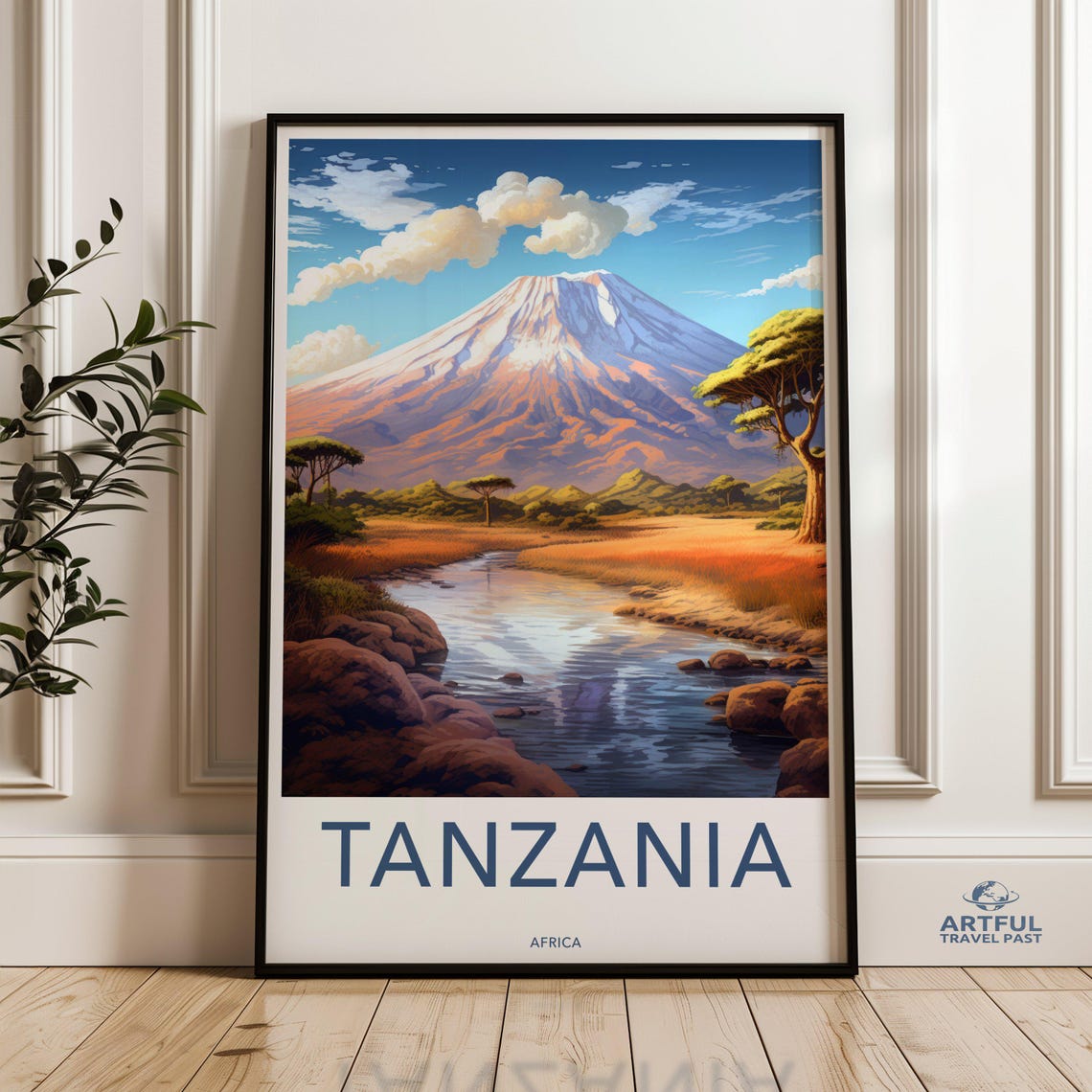 Mount Kilimanjaro Tanzania Africa Savanna River Travel Poster