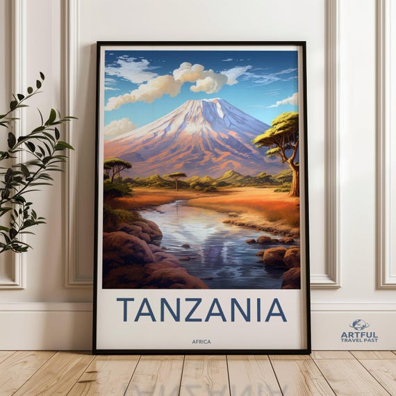Tanzania Wall Art Africa Landscape Poster Mount Kilimanjaro Artwork Scenic Nature Print Travel Destination Decor Home Office