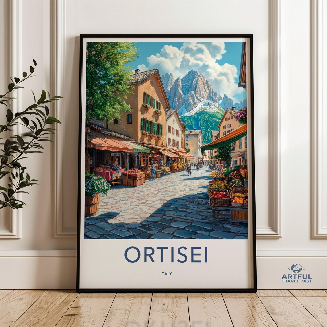 Ortisei Italy Dolomites Market Street Alpine Village Travel Poster