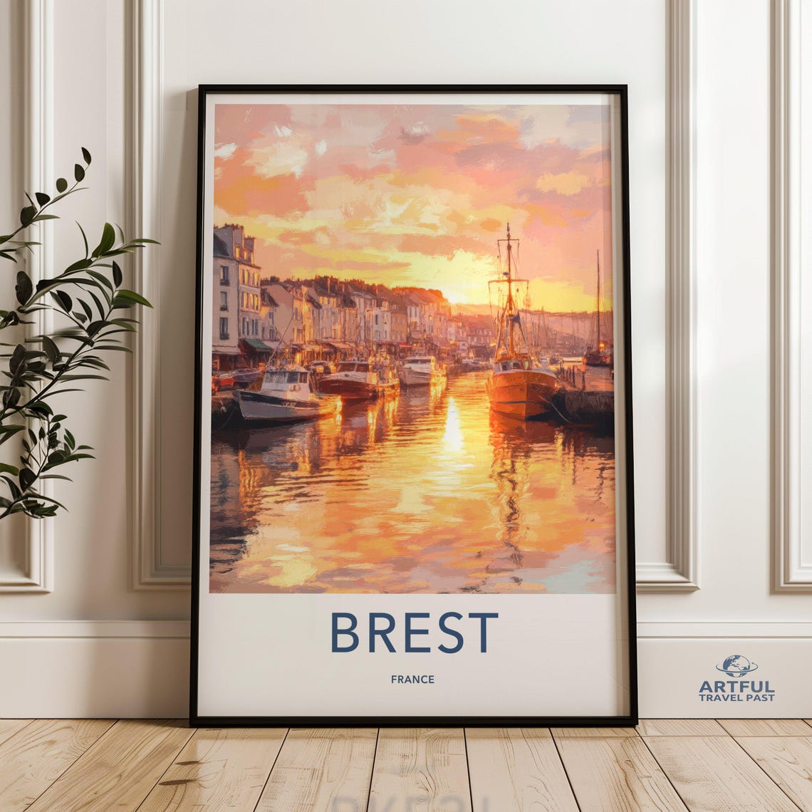 Brest France Wall Art Sunset Harbor Painting Coastal Town Print Europe Travel Poster French Cityscape Artwork Fine Photography
