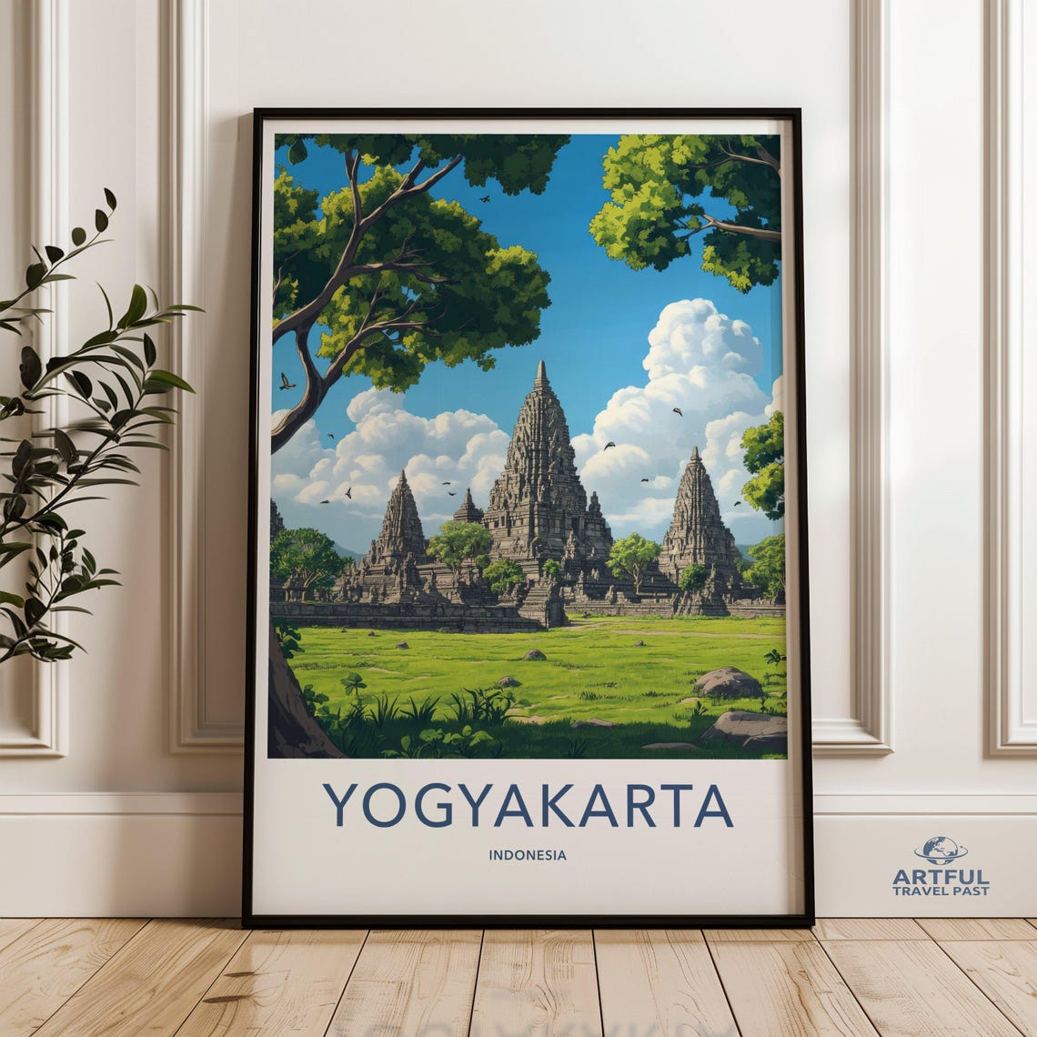Yogyakarta Indonesia Prambanan Temple Colorful Travel Poster