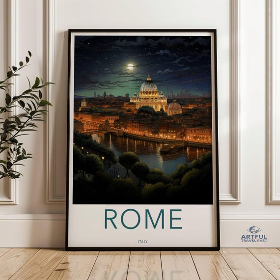 Rome Wall Art Night View Print Cityscape Artwork Architectural Wonders European City Decor Travel Historical Landmark Poster