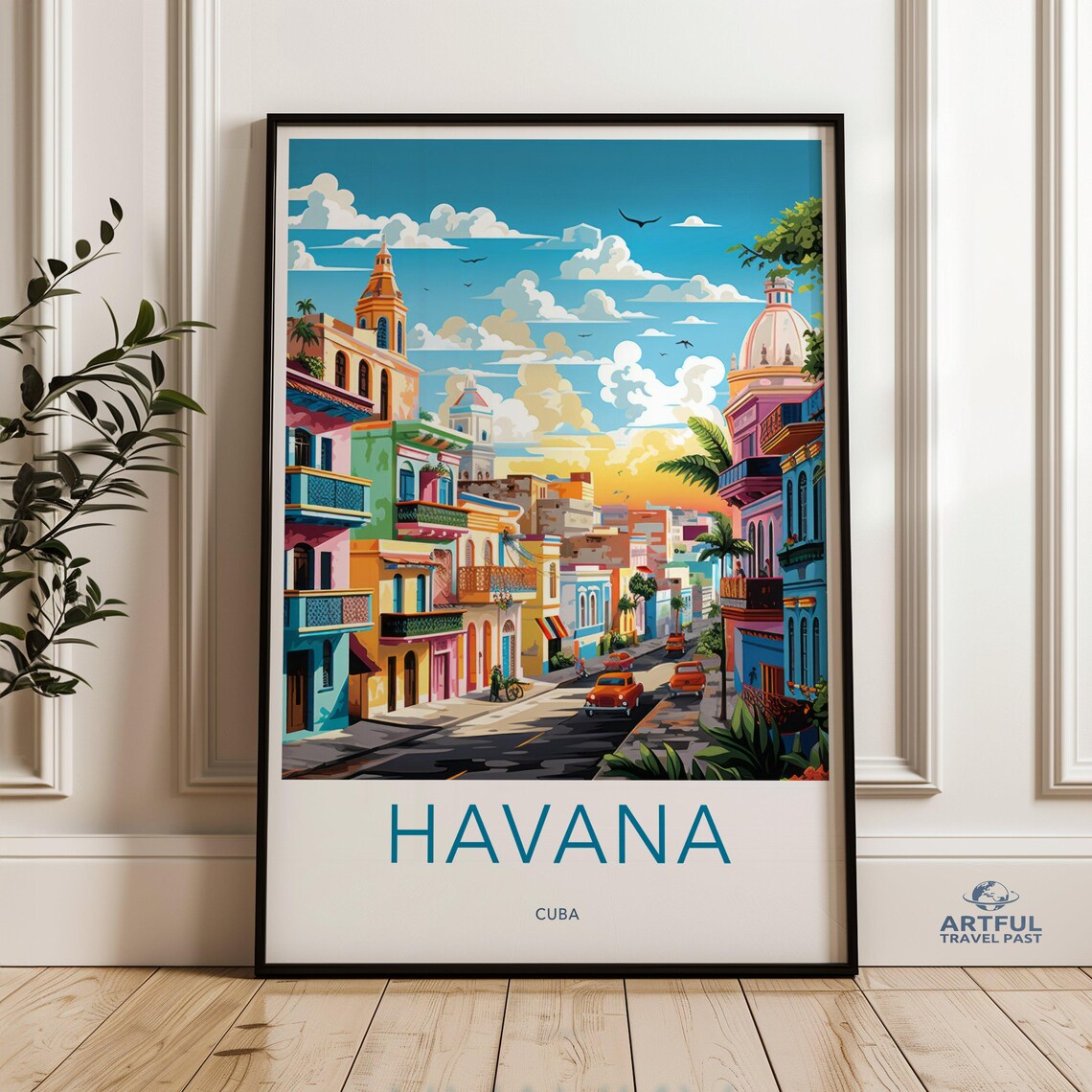 Havana Cuba Colorful Street Classic Cars Travel Poster City Scene