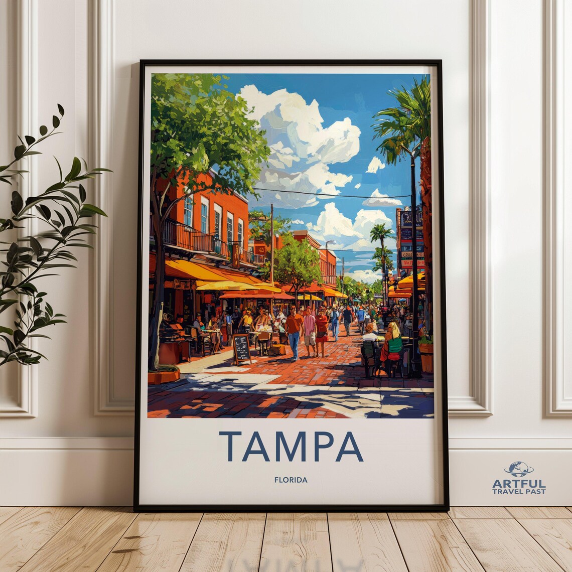 TAMPA FLORIDA Ybor City Street Scene Sunlit Vintage Travel Poster