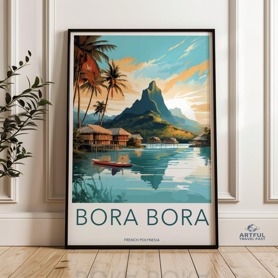 Bora Bora French Polynesia Travel Poster Lagoon Bungalow Scene