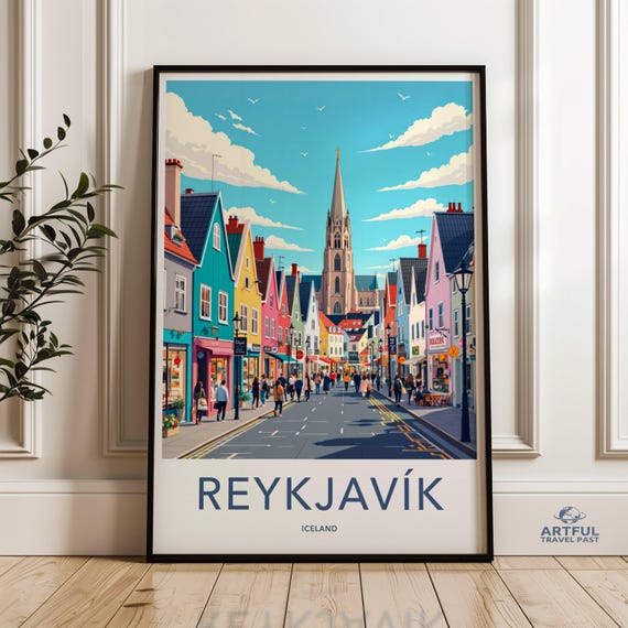 Reykjavik Iceland Wall Art Colorful Street Decor Scandinavian Cityscape Poster Travel Memory Print Nordic Architecture Artwork